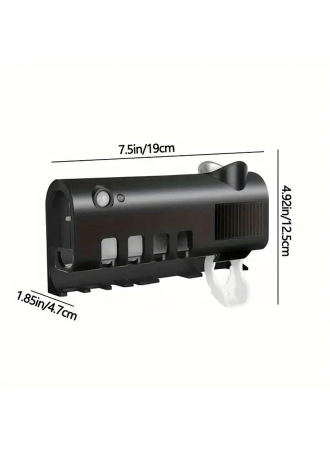 Black Smart Toothbrush Holder USB Rechargeable Wall Mounted Toothpaste Dispenser Squeezer 3 In 1 Bathroom Organizer - Image 4